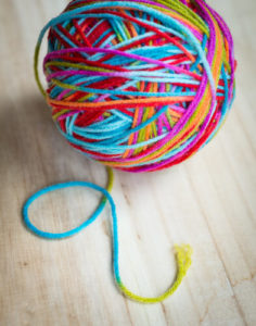 Colourful ball of knitting yarn