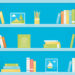 Graphic image of bookshelves with books